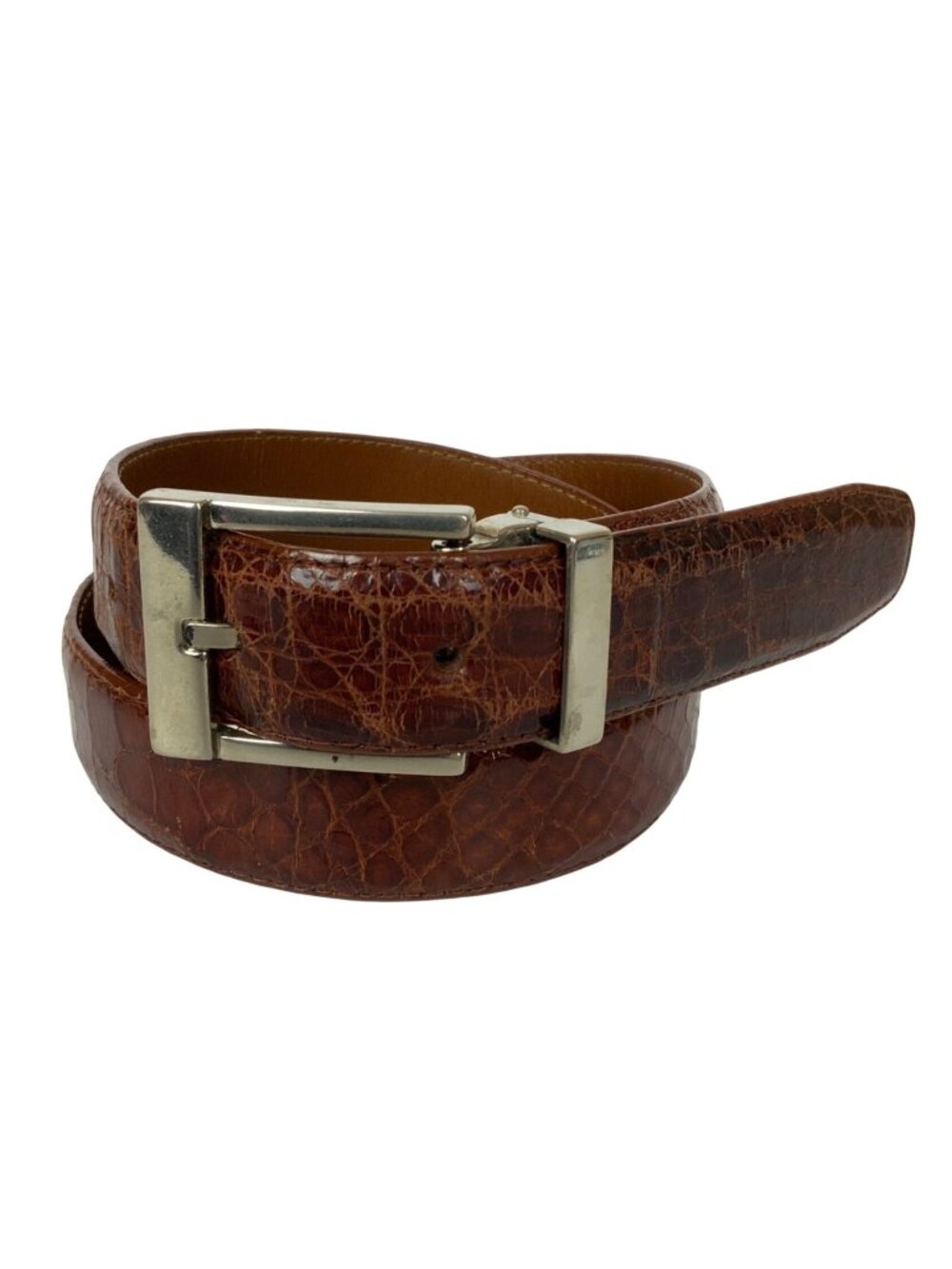 Unbranded Mens Genuine Crocodile Leather Belt Size 40 Silvertone Buckle Italy